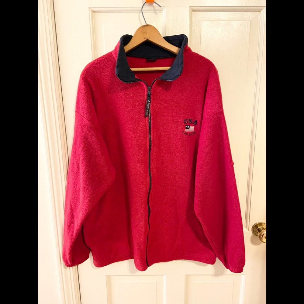 Ameritex USA vintage San Diego red zip up Sherpa jacket